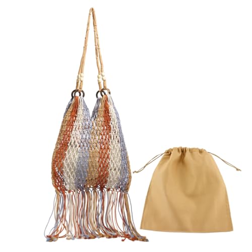 Image of GRPKSSIB Boho Beach Bags Knitted Tote Bag Bohemian Crochet Purse Handbags Summer Shoulder Bag Tassels for Women