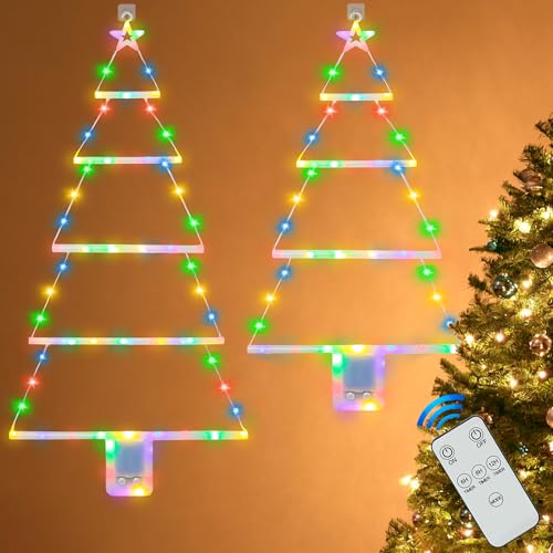Obralitic Christmas Tree Ladder Lights with Remote, 3 FT & 2.4 FT Window Hanging Lights, LED Decor with Timer & 8 Modes for Indoor Home