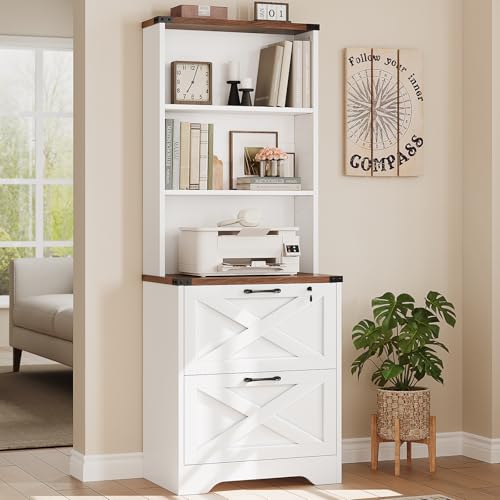 SEDETA 2 Drawer File Cabinet with Lock, Wood Filing Cabinet fits Letter, Legal, A4 Size, Hanging File Folders, Farmhouse File Cabinets for Home Office