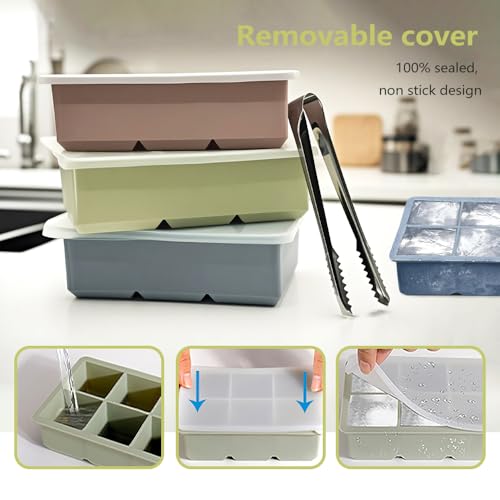 Ice Cube Trays for Freezer 3-Pack - Large Silicone Ice Cube Molds with Stainless Steel Ice Cube Holder Huge Square Ice Trays for Cocktails, Whiskey, and Brandy - Image 4