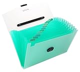 Snail&Hawk 13-Pockets Poly Accordion Expanding File-Folder Organizer with Handle,A4 Size,Buckle Closure (Green)