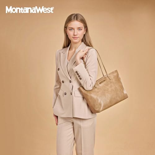 Image of Montana West Medium Tote Bags for Women Shoulder Handbag with Zipper Lightweight Everyday Purse for Work, Travel, or Shopping