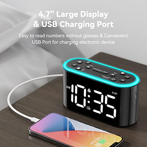 Odokee Loud Alarm Clock Radio For Heavy Sleepers, 7 Color Night Light, Easy To Set, 0-100% Dimmer, 3 Sound Adjustable Volume, Fm Radio W/Sleep Timer, Usb Charger, Digital Alarm Clock Radio For Bedroom #TOP7