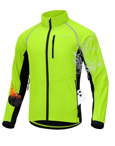 Men's Winter Cycling Jackets Thermal Warm Water Resistant Bike Running Windproof Fleece Cold Weather Mountain Biking Bicycle Riding Gear(Fluorescent Yellow/Black,M)