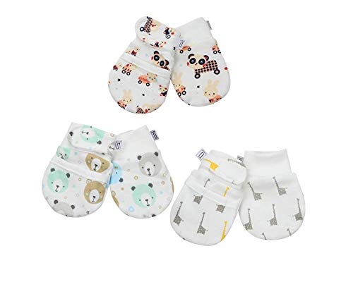 Darlyng & Co.'s Anti-Scratch Newborn Baby Mittens (0-6 months) 3 pairs (Blue- Boy)