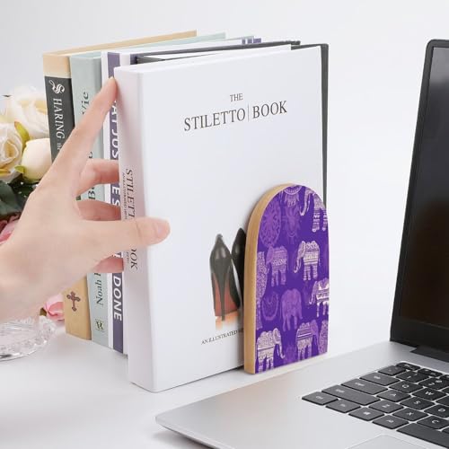 Sujetalibros de elefante morado resistente para evitar la caída de libros en baldas estrechas 7