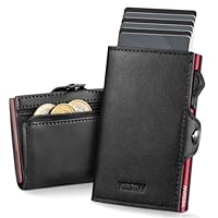 YESIIW Portafoglio Uomo Slim con Design Ultra-Minimalista Pop up Porta Carte Uomo per 8-10 Cartes,10+Banconote & 1 Finestra ID Portacarte con Monete & Blocco RFID, Wallet (Scatola Rossa in Alu)
