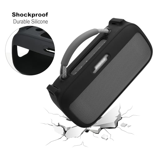 TXEsign Silicone Case for New Bose SoundLink Max Portable Speaker, Travel Carrying Case Protective Replacement Case with Shoulder Strap Charging Port Cover (Black) by TXEsign - Image 2