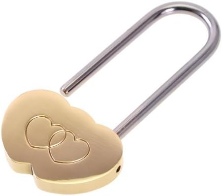 NYKKOLA 3.5" Solid Brass Shaped Wish Lock Double Heart Everlasting Love for Lovers Wedding Keyed Padlocks, Anniversary Engraved