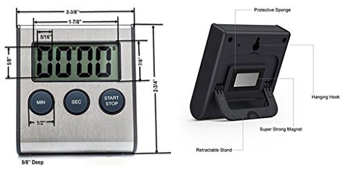 Elegant Digital Kitchen Timer - Stainless Steel Model eT-23, Super Strong Magnetic Back, Loud Alarm, Large Display, Auto Memory, Auto Shut-Off (12-Pack eT-23) - Thumbnail 6