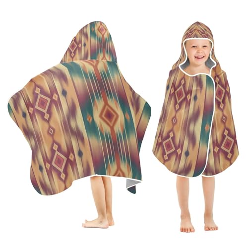 Kigai Ethnic Print Hooded Beach Towel for Kids Soft Absorbent Quick Dry Bath Towel with Hood Lightweight Toddler Shower Pool Bath Wrap for Boys Girls