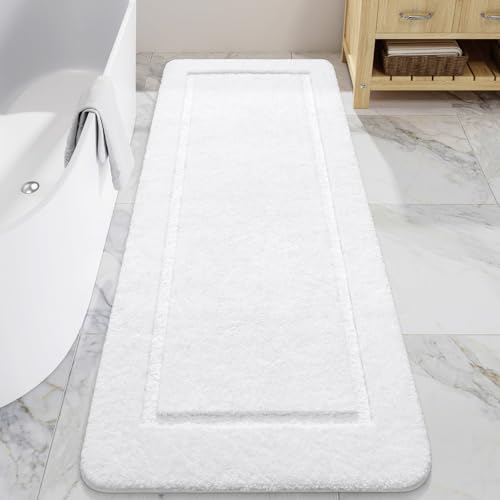 LOCHAS Bathroom Rugs, 24" x 70" Long Bath Mat Non Slip, White