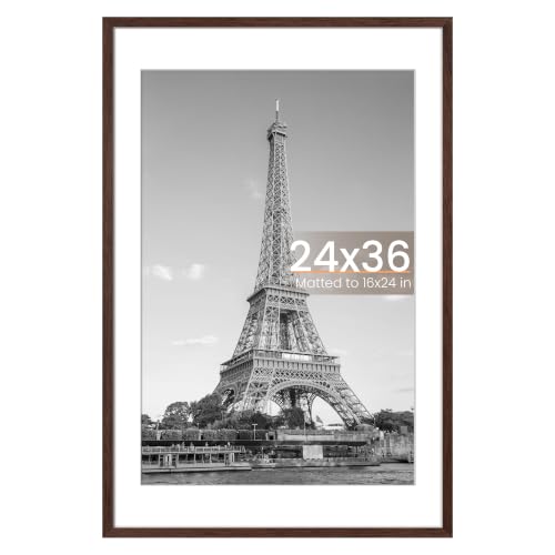 Image of upsimples 24x36 Poster Frame, Display Pictures 20x30 with Mat or 24 x 36 Without, Wall Hanging Picture Frames, Brown, 1 Pack