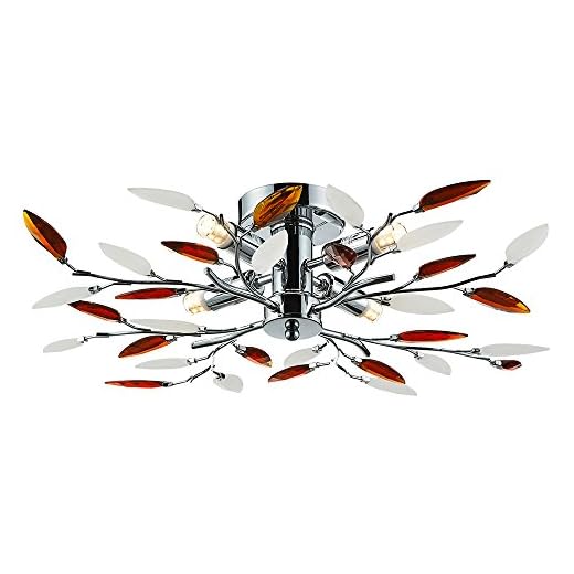 Haysom Interiors Modern 4 - Lámpara de techo semi empotrable con hojas de ámbar y blanco, acero, cromo pulido