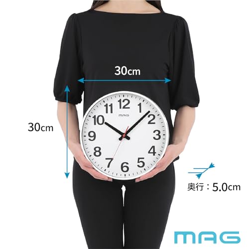 MAG(マグ) 掛け時計 壁掛け時計 アナログ 静音 連続秒針 直径30.0㎝ シンプル スタンダード おしゃれ 見やすい ホワイト W-802A WH-Z ノア精密 [5]