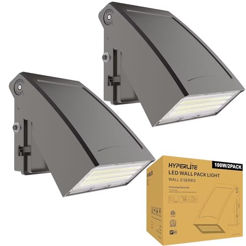 HYPERLITE 100W 13,000LM LED Wall Pack Light with Photocell, 2PCS Ideal Outdoor Security Lighting, Commercial and Industrial LED Wall Lights for Loading Bay Factory Parking lot ETL Listed