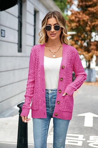 Image of Womens Cardigan Sweaters Cable Knit Sweater 2026 Fall Winter Chunky Open Front Button Down Coats with Pockets