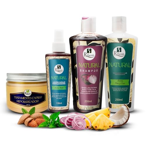 Ribon's Kit - Shampoo, Conditioner, Capilar Tonic, Repair Mask – Growth & Anti-Hair Loss Treatment – 4 Piece Kit – 250ml/130ml/300g