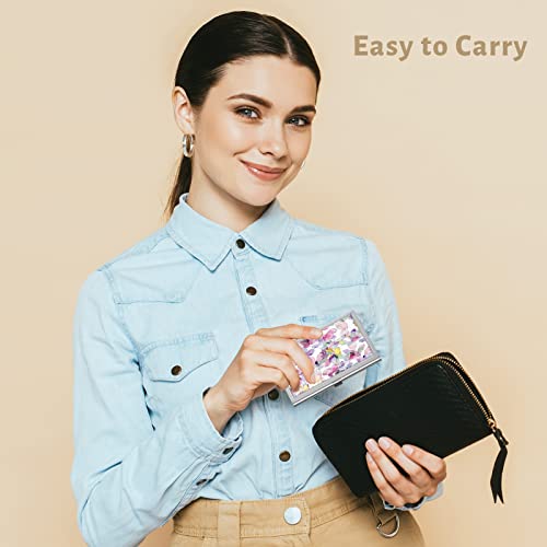 Rouidr Business Card Holder, Small Business Card Case, Slim Metal Business Card Organizer, Pocket Name Card Holder Wallet For Men Women (Colorful Flowers) #TOP6