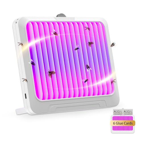 Fly Catcher Indoor,Purple light baitingTrap for Indoors,(1 Device + 6 Refills) Gnat Traps for House,Plug in Light Flying Insect trap,Strong adhesion,Effectively Targets Mosquitoes,Moths,Fruit Flies
