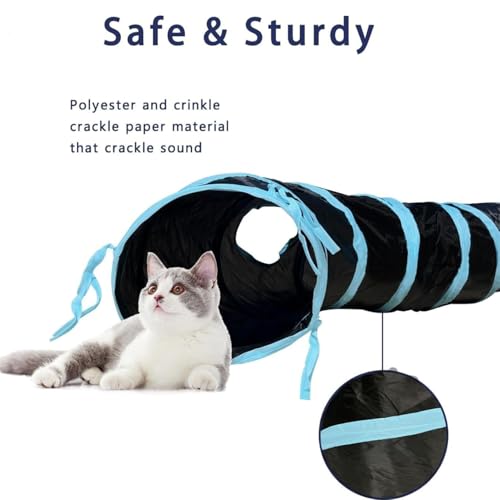 Image of GUSTYLE Cat Tunnel Toy Way, Collapsible Pet Play Tunnel Tube with Storage Bag for Cats, Puppy, Rabbits, Guinea Pig, Indoor and Outdoor Use (Blue 3 in 1)