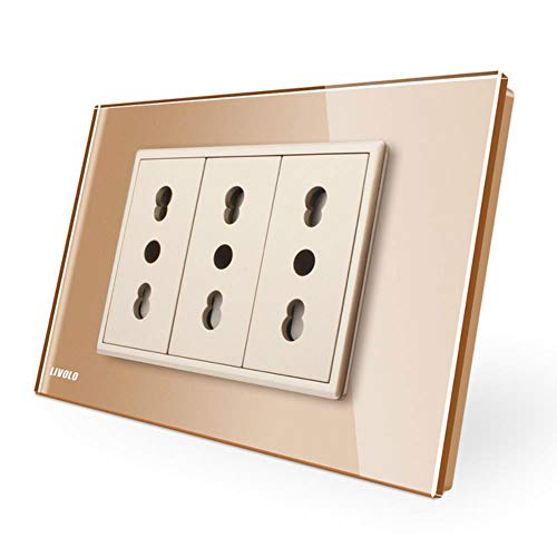 GID Standard 3 Pins Socket, White Crystal Glass, 16A, 250V, Wall Powerpoints With Plug,Gold