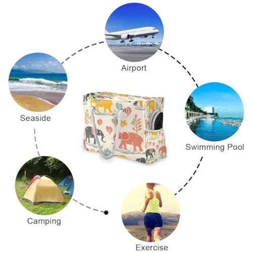 Women Large Beach Bag Elephants Family Playing Travel Tote Bags for Gym Sport Shoulder Bag4