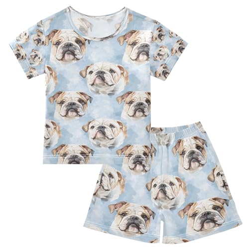 senya Cute Bulldog Head A Summer Pajamas Set Short Cotton Sleepwear 2 Piece