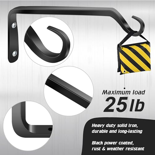 Worth Garden 6-Pack 10" Plant Hanger Bracket - Forged Wrought Iron Powder-Coated Heavy Duty Wall Hook - Black Plant Hanging Hooks - Durable and Stable for Bird Feeders, Planters Indoor & Outdoor by Worth - Image 3