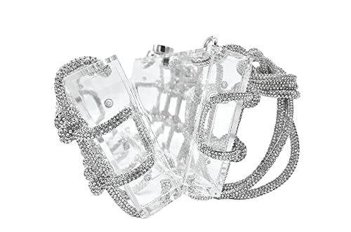 Image of DJBM Clear Acrylic Clutch Sparkle Rhinestone Evening Bag Glitter Crystal-Embellished Rope Knot Handbag Purse for Party Prom