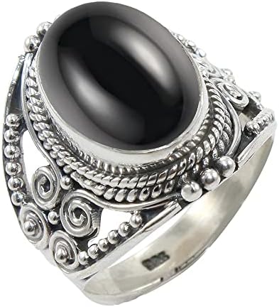 Fine Sterling Silver Ring For Womens Black Onyx Ring Sterling Silver Engagement Ring Bezel Set Gemstone Ring
