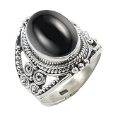 Fine Sterling Silver Ring For Womens Black Onyx Ring Sterling Silver Engagement Ring Bezel Set Gemst
