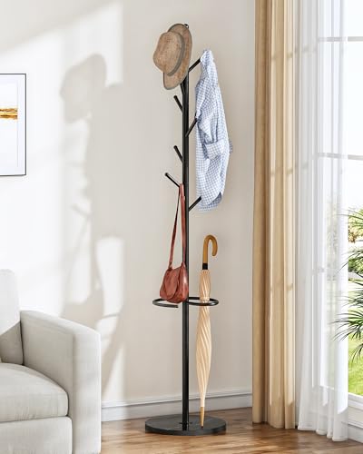 CHOEZON Coat Rack Freestanding Coat Rack with Umbrella Holder Coat Hanger Stand with 8 Hooks Coat Tree with Marble Base 3 Adjustable Size for Entryway Living Room Bedroom Marble Black TYM09BD