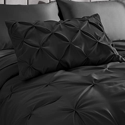 Cozylux Twin Comforter Set Black For Kids 5 Pieces Pintuck Bed In A Bag Complete Set Pinch Pleat Twin Bedding Sets With All Season Comforter, Pillow Sham, Flat Sheet, Fitted Sheet And Pillowcase #TOP2