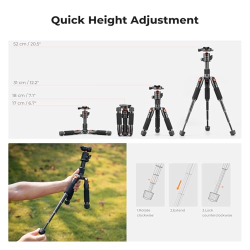 Image of K&F Concept Mini Desktop Tripod, 20.5'' / 52cm Compact Desk Tripod with 360 Degree Ball Head, 1 /4 inch Quick Release Plate for Camera Video Camcorder, Load up to 13.22 lbs /6 KG