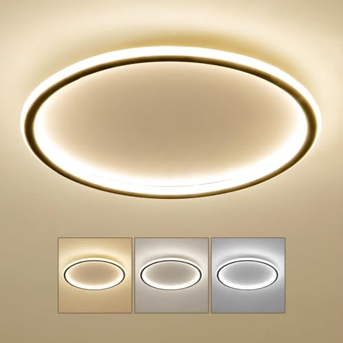 Mikeru 40CM LED Round Ceiling Lighting, 10% to 100% Dimmable Bedroom Lights Ceiling 3000K/4500K/6500K Tricolour Light Adjustable Bathroom Light for Living Room, Hallway, Stairwells, Kitchen