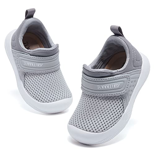 Baby Walking Shoes Boys Girls Infant Sneakers Lightweight Breathable Mesh Non-Slip Hook And Loop First Walker Shoes 6 9 12 18 24 Months Grey Size 18-24 Months Toddler #TOP7