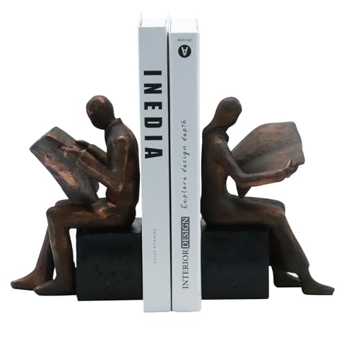 Lukitas Copper Newspaper Decorative Bookends, Heavy Duty Reader Book Ends Non-Slip, Vintage Home Décor Accessories for Study Office Deck Bookshelf, Resin, 1Pair/2Piece 8''