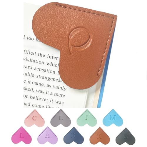 MOTEERLLU Personalized Leather Heart Bookmark with Initials