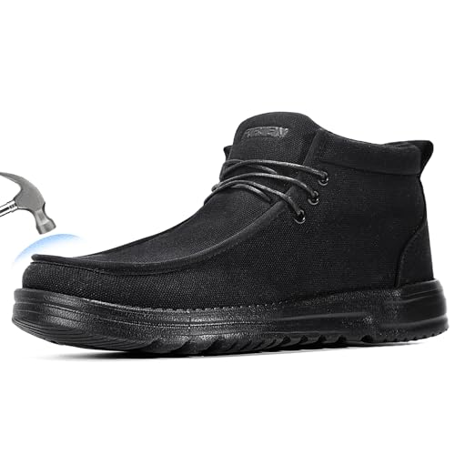 Furuian Steel Toe Shoes for Men High-top Safety Shoes for Men Lightweight Work Boots Canvas Steel Toe Sneakers Comfortable Work Loafers Zapatos De Trabajo para Hombres