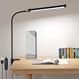 OIOSEN LED Lámpara de escritorio con pinza, largo cuello de cisne flexible de metal USB Lámparas de mesa, 3 modos de...