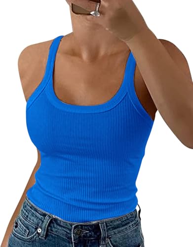 DUOEASE Spaghetti Top Damen Sommer 2025 Gerippt Rundhals Tank Top Basic...