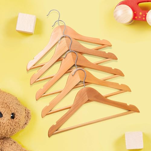 Image of HOUSE DAY Childrens Wooden Kids Hangers, 20 Pack Baby Hanger Nursery Wood Hangers, 360 Swivel Hook Non Slip Coat Hanger for for Coats, Suits, Pants and Jackets (Natural)