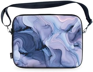 Marble Pattern Laptop Shoulder Bag, Blue and Purple Swirl Design, Adjustable Strap
