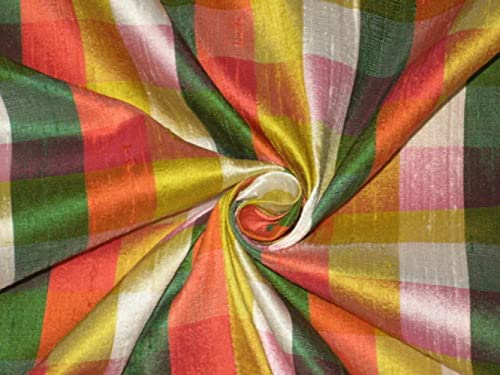 Soie Dupioni multicolore à carreaux : tissu de soie sauvage haute couture pour création de luxe