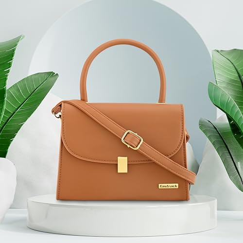 Image of Fastrack Solid PU Structured Handheld Bag For Women, Girls and Ladies| with Detachable Sling Strap and Button closure | Ladies Purse Handbag | Handbags for Casual Carry