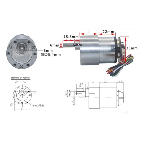 Moteur à engrenages DC 12V 76rpm JGB37-520B avec encodeur phase A/B - 3