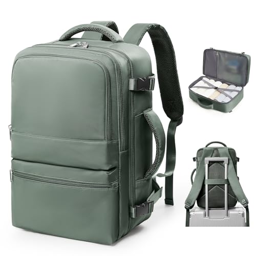 Coofay Travel Backpack for Women & Men, Carry-On, Green