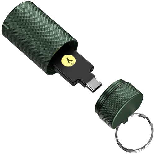 NOPKEY YubiKey Case for 5C NFC & 5 NFC, Metal Hard Shell Keychain Case, Waterproof & Shockproof,None EVA Lined version (Green)