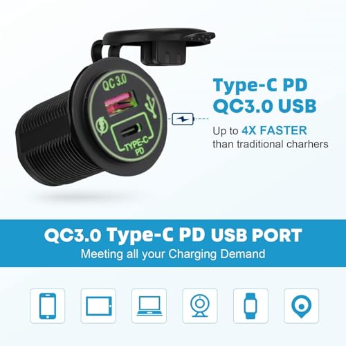 Painel de interruptor de balancim marítimo de 4 grupos com soquete USB tipo C PD voltímetro digital